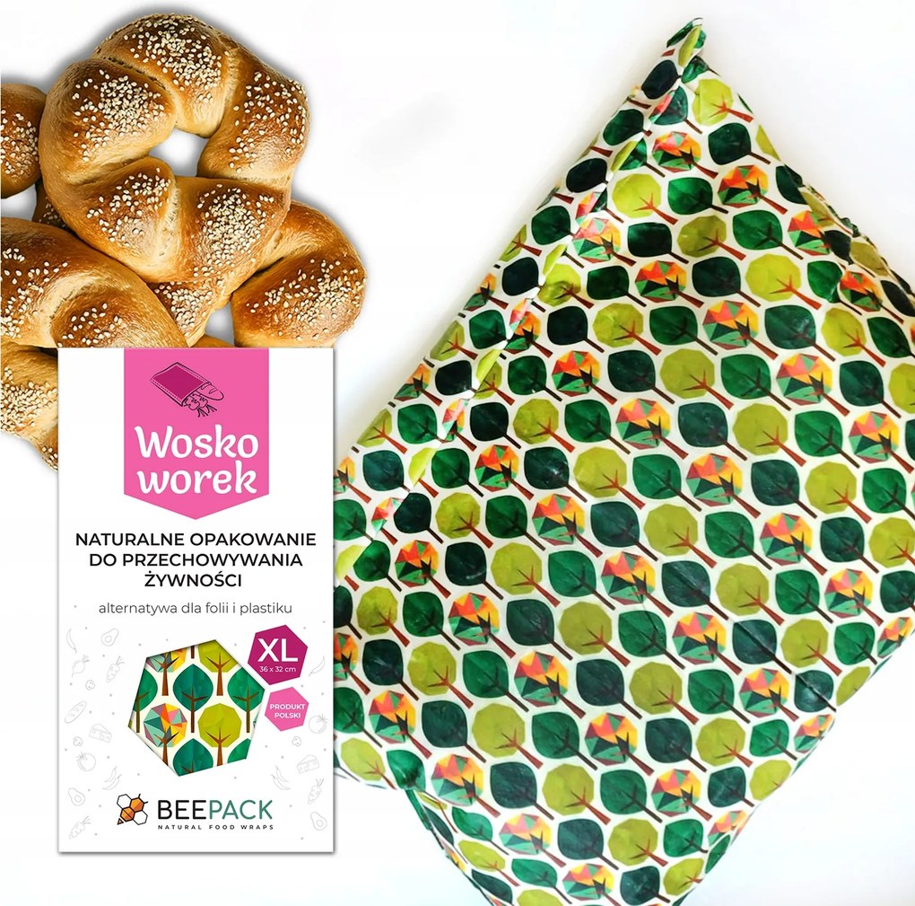 Többször felhasználható viaszzsák Beepack natúr élelmiszerhez Erdő XL 36x32cm 1db