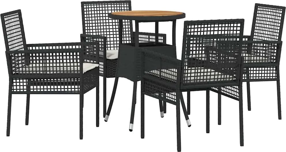 vidaXL Kert étkező szett 5 pcs Fekete polirattan