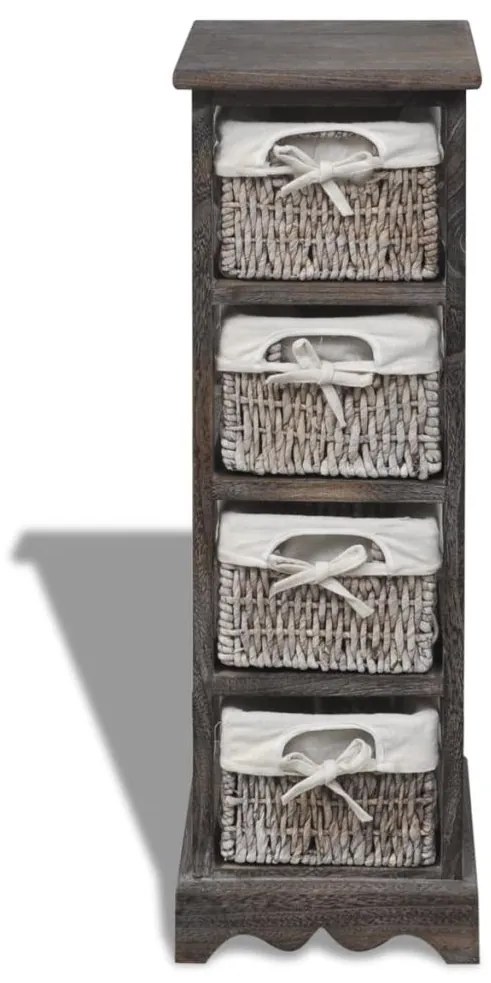 vidaXL barna fa tárolóállvány 4 szőtt kosárral