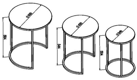 KÉSZLET 3x Kisasztal ALYA átm. 34/42/50 cm fekete