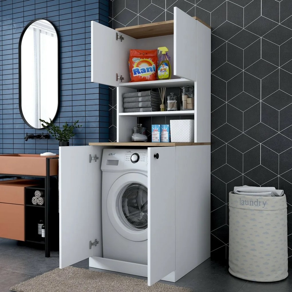 Kira White and Walnut szekrény a mosógép fölé