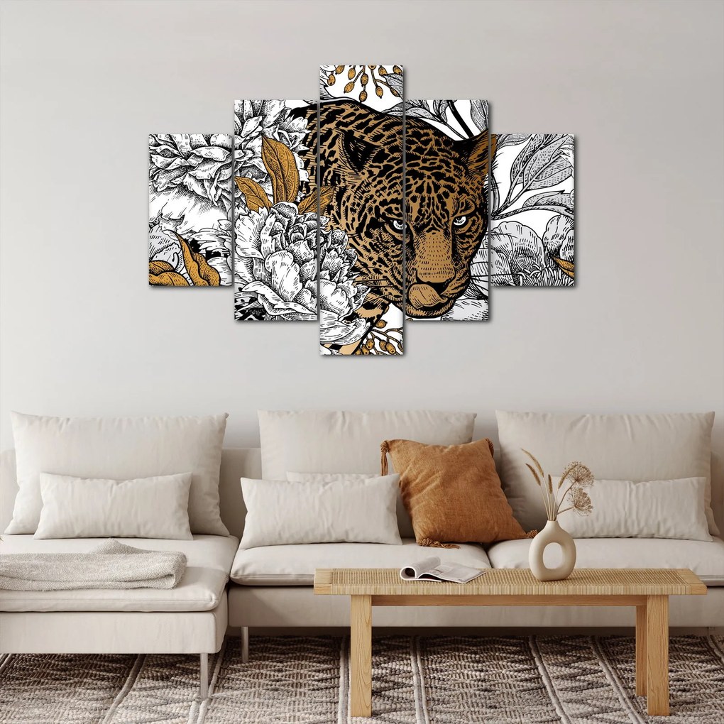 Kép - leopárd a virágok között (150x105 cm)