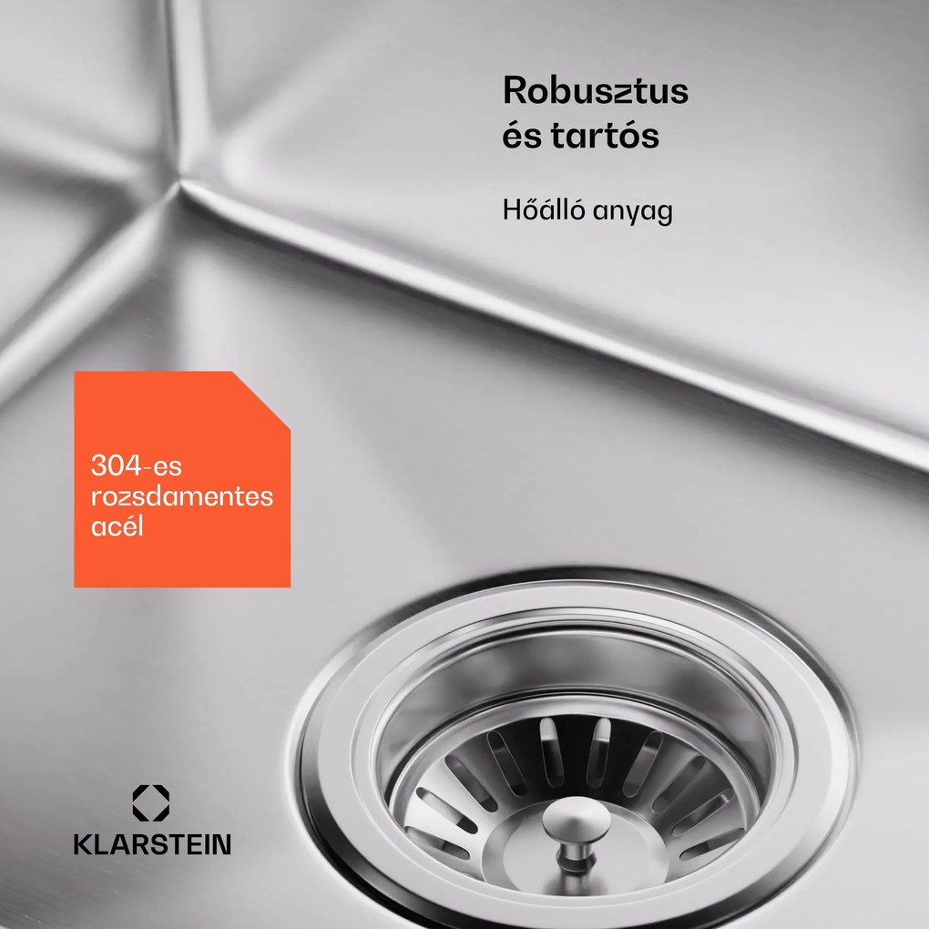 Klarstein TitanSteel konyhai mosogató lefolyóval, 79 x 44 cm, rozsdamentes acél, karcálló, hőálló