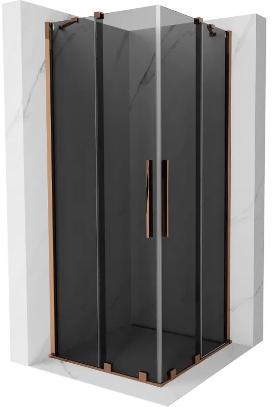Mexen Velar Duo, zuhanykabin tolóajtóval 80 x 80 cm, 8mm szürke üveg, rózsaszín arany, 871-080-080-42-60
