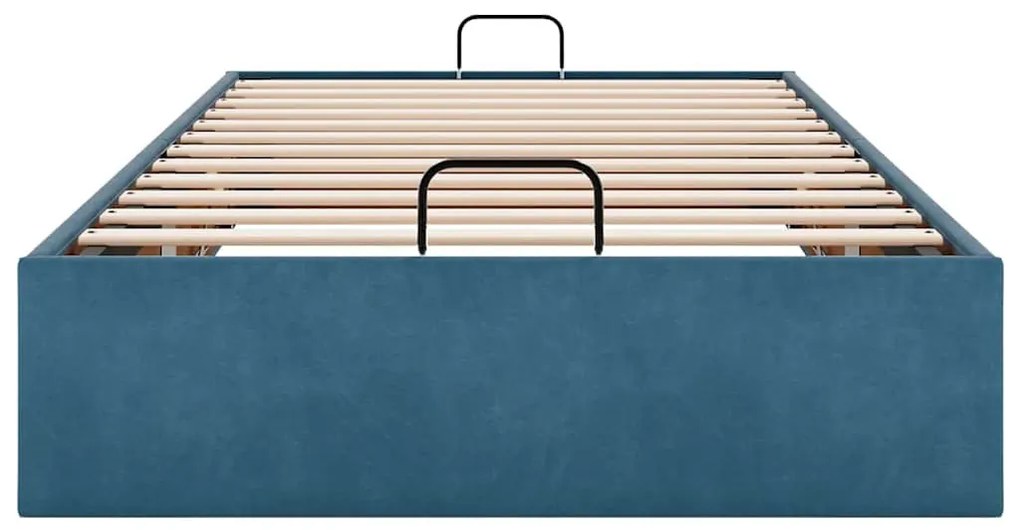 Ottomán ágykeret matrac nélkül sötétkék 100x200 cm bársony