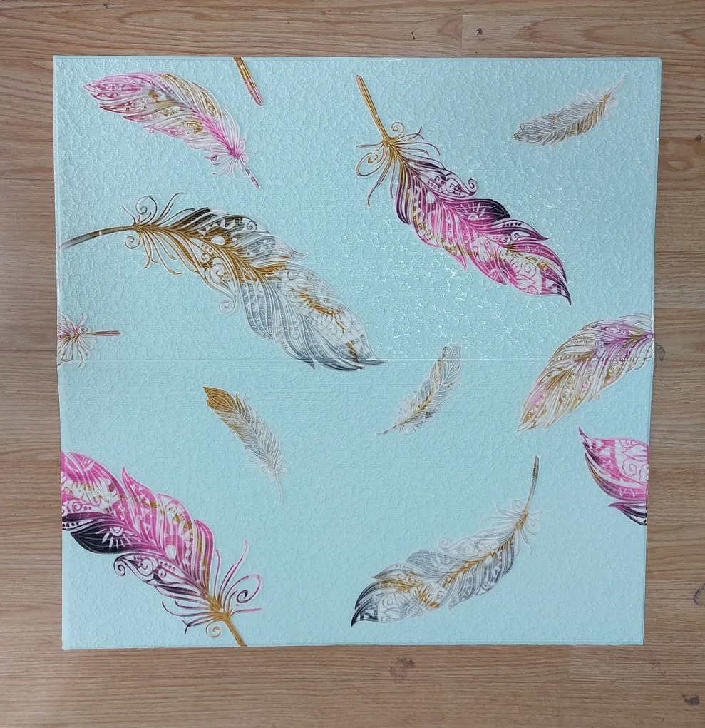 10 Darab Öntapadós 3D falmatrica Tapéta Kék alapon Barokk Tollak tégla mintával 70x 70 x 0,6 cm-es méretben