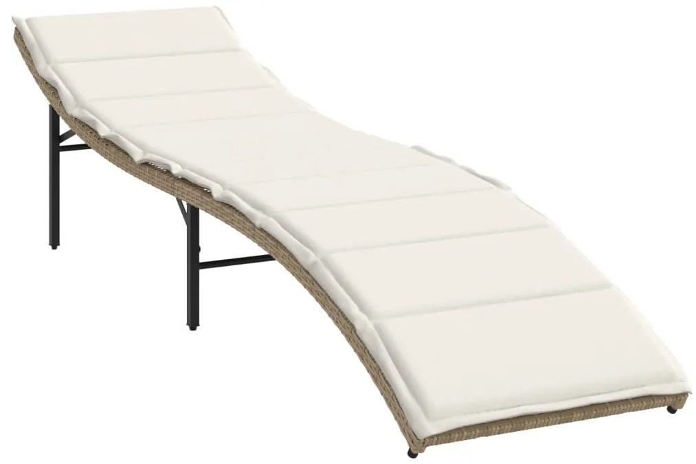 Bézs polyrattan napozóágy párnával 55x199x50 cm