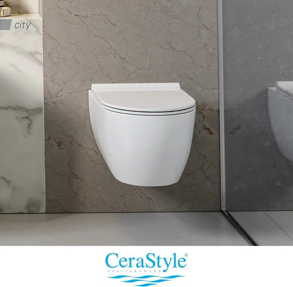 CeraStyle CITY fali WC - MATT FEHÉR - rimless - perem nélküli - rejtett rögzítésű - 53 cm