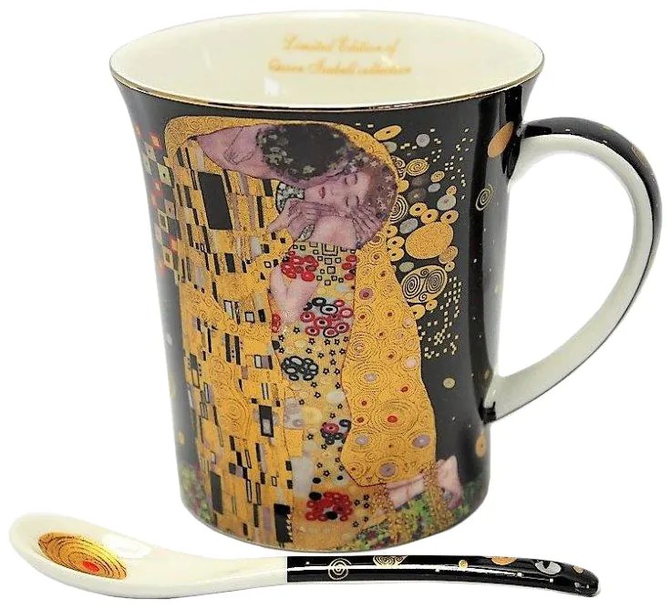 Klimt bögre porcelán kanállal díszcsomagolásban A Csók black