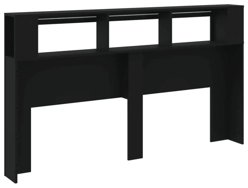 fekete szerelt fa LED-es fejtámla 180x18,5x103,5 cm
