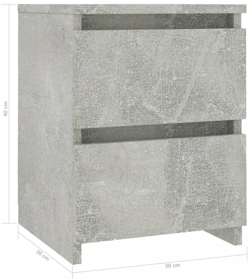 2 db betonszürke szerelt fa éjjeliszekrény 30 x 30 x 40 cm