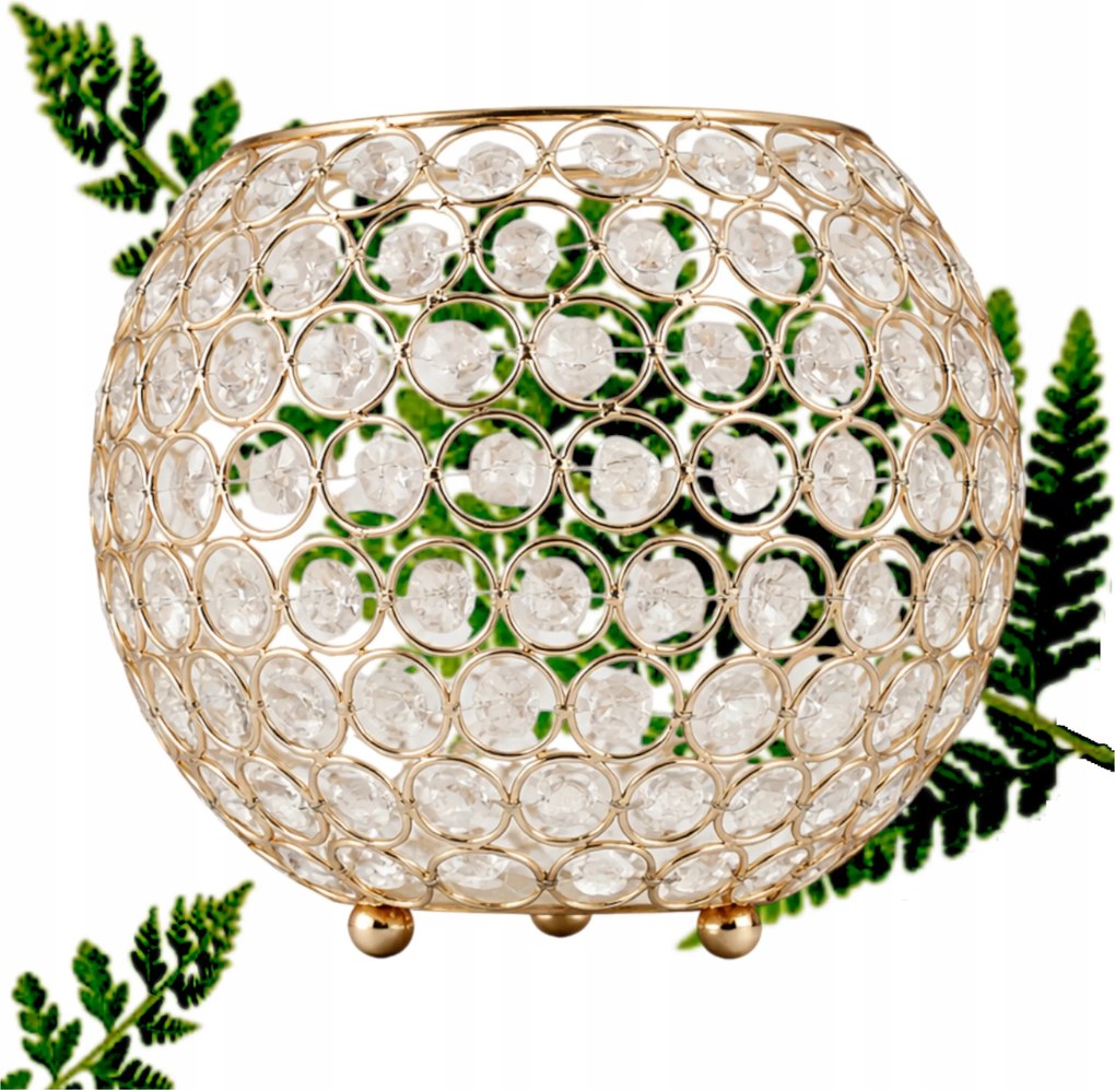 Gyertyatartó Dekoratív Arany Gömb Kristályokkal F0012-G 19 x 16 cm