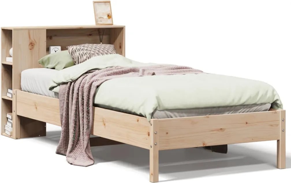 vidaXL tömör fenyőfa könyvespolcos ágy matrac nélkül 75 x 190 cm