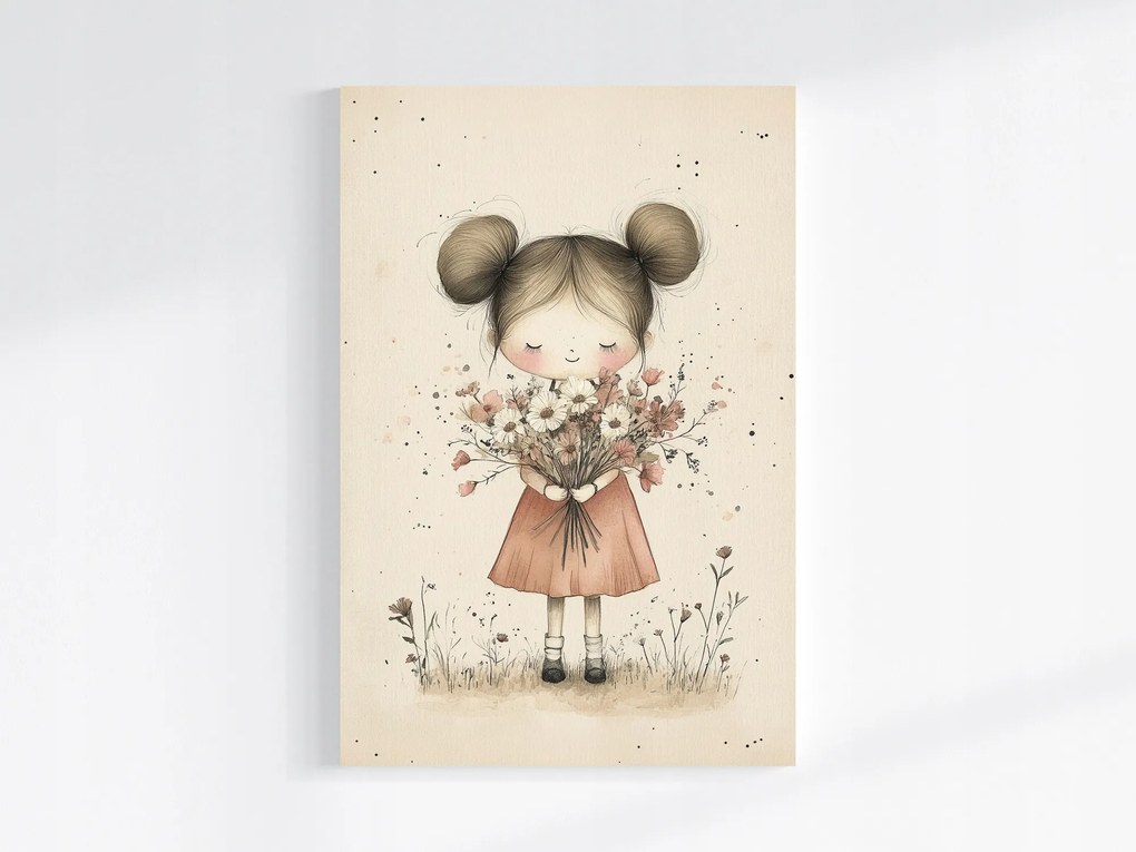 Vászonkép Canvas Portré Gyerek Lány Virág Csokor 40x60