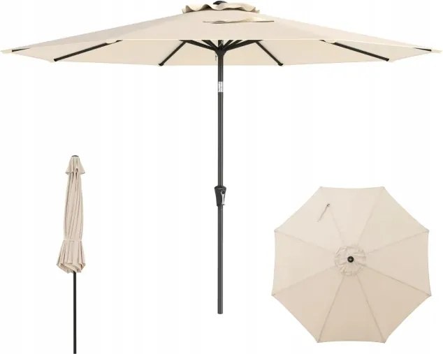 Beige Színű Kerti Napernyő Teraszra, Erkélyre, Állítható, Kurblis Nyitással