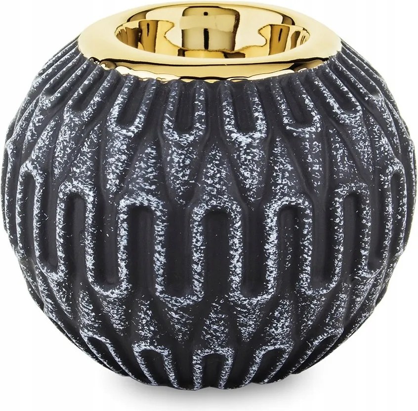 Gyertyatartó Grafit Arany Gömb 10cm Fekete Kerámia Tealight