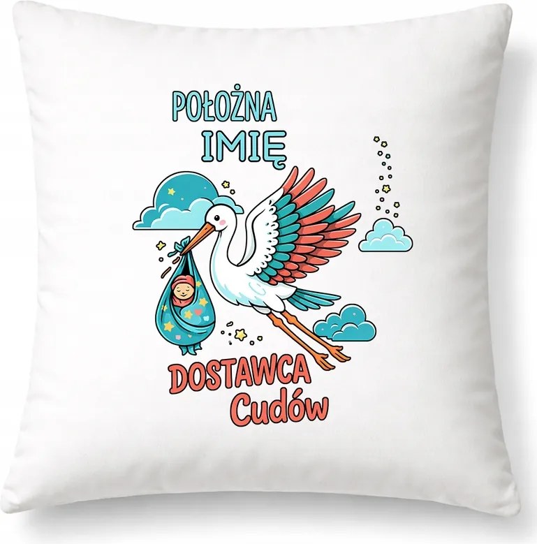 Ajándék párna szülésznőnek Név A Csodák SZállítója Fehér