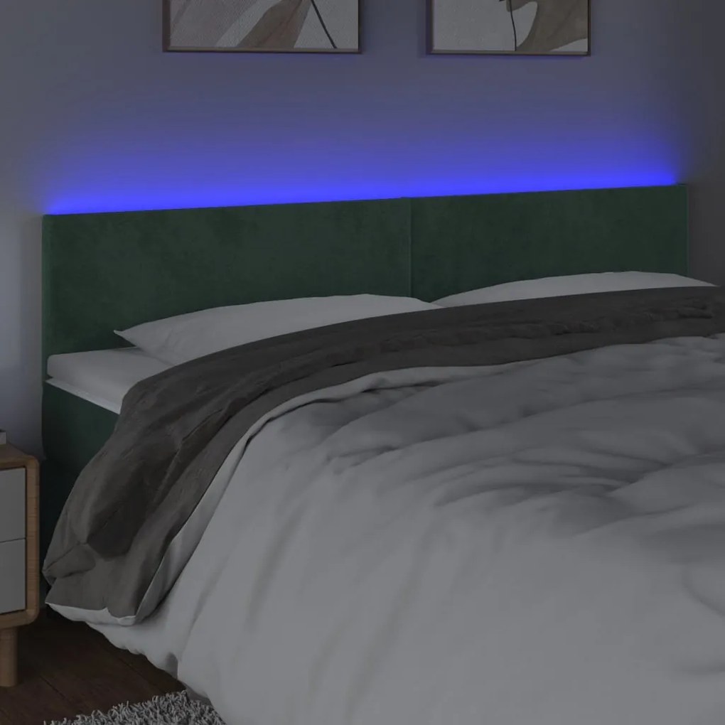 sötétzöld bársony LED-es fejtámla 180x5x78/88 cm