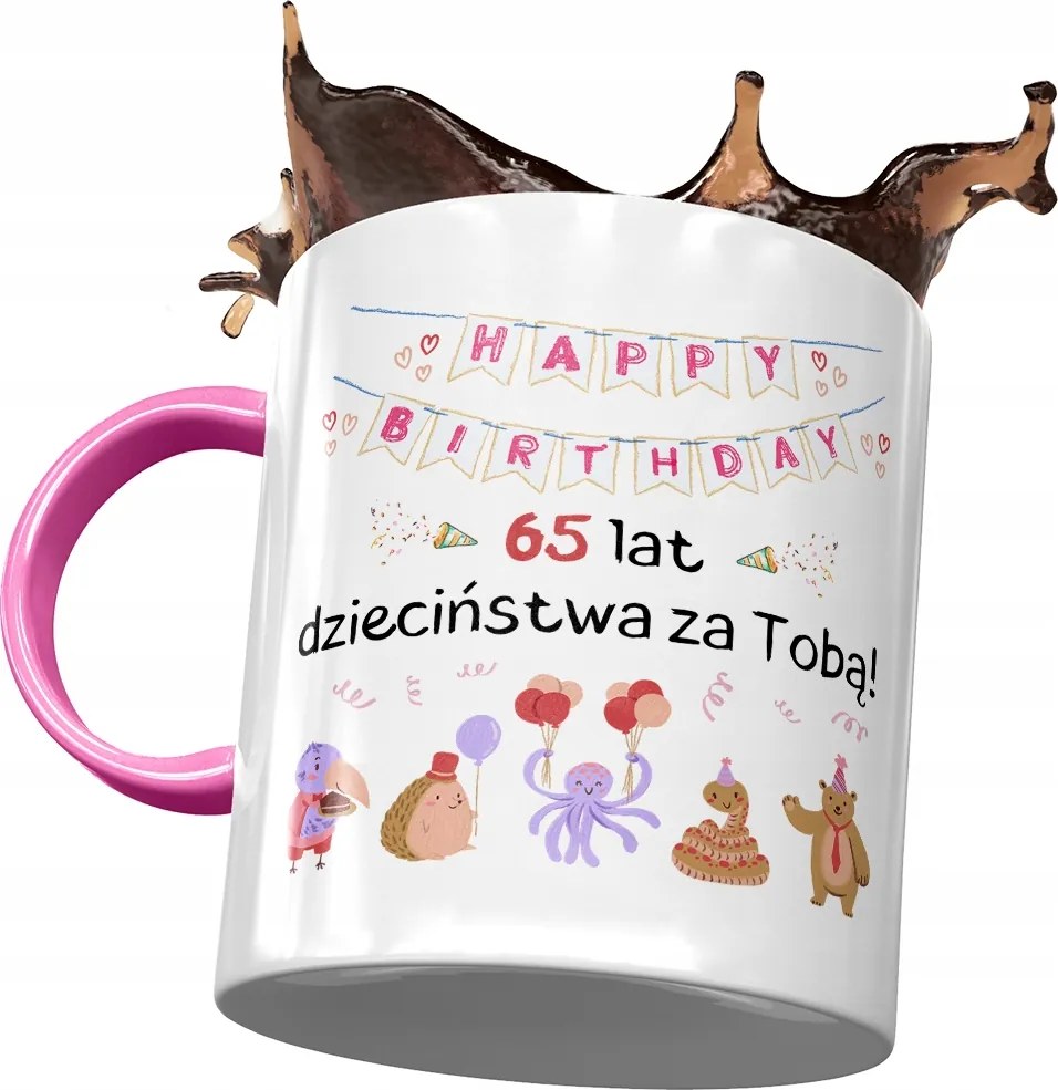Rózsaszín Bögre Születésnapra 65 65-es 65-ös Ajándék Nyomtatott Fotóval