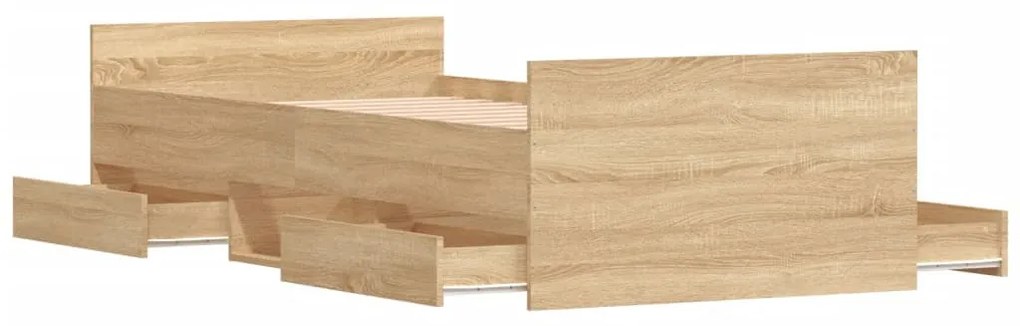 sonoma tölgy színű ágykeret fej- és lábtámlával 100 x 200 cm