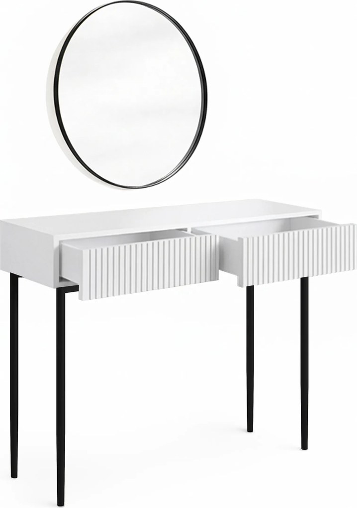 Nicole fésülködőasztal fekete tükörrel 60 cm - matt fehér / fekete lábak