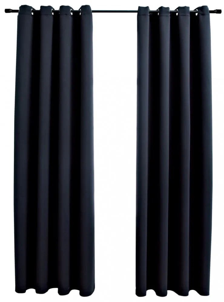 2 db fekete sötétítőfüggöny fémgyűrűkkel 140 x 225 cm