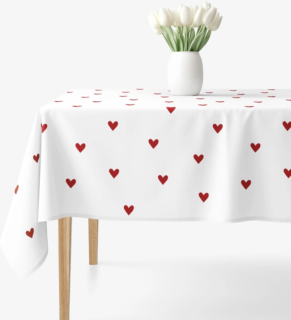 Goldea szögletes terítő 100% pamutvászon - piros szívecskék, fehér alapon 100 x 140 cm