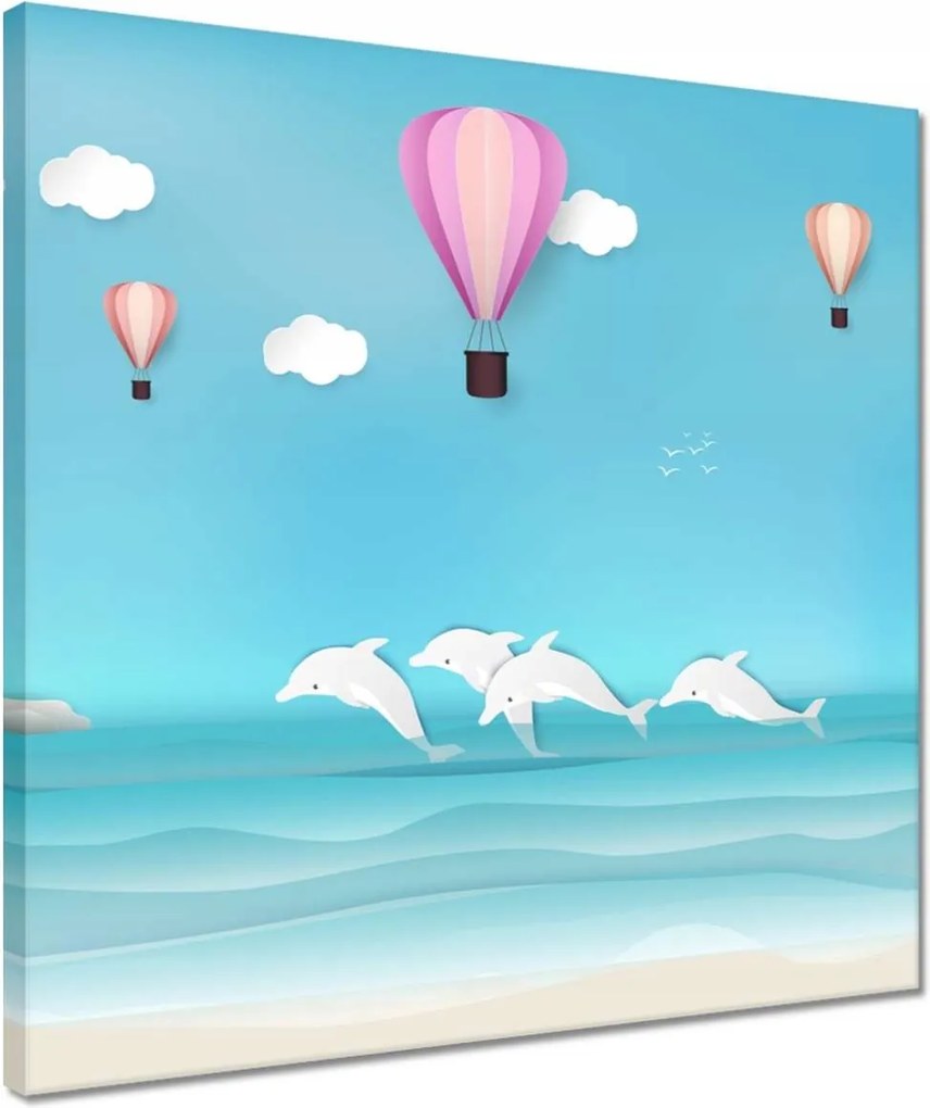 Vászonkép 40x40 Léggömbök és delfinek