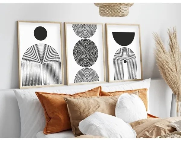 KÉSZLET 3x Kép képkeretben 50x70 cm fekete/fehér