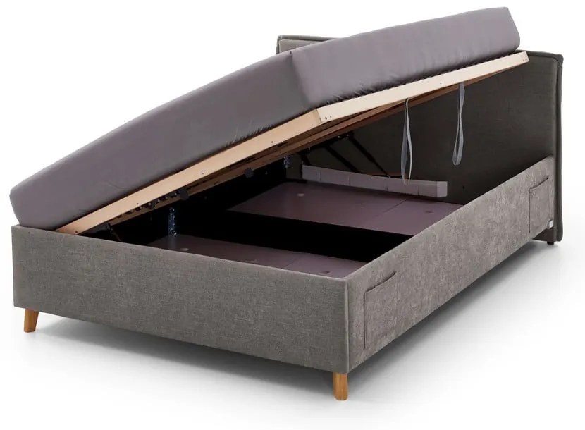 Szürke kárpitozott ágyneműtartós gyerekágy ágyráccsal 90x200 cm Fun – Meise Möbel