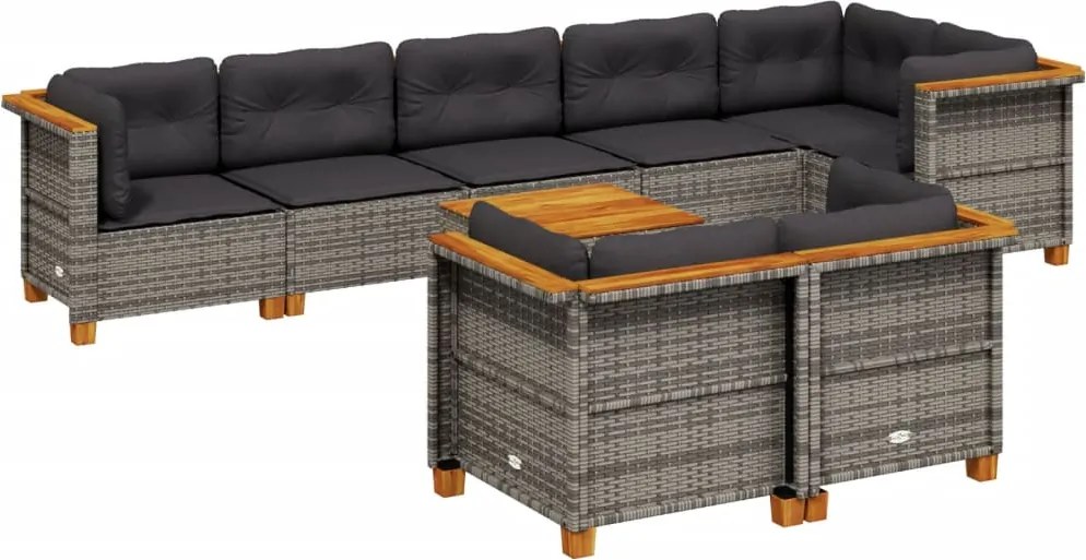vidaXL 9 részes szürke polyrattan kerti ülőgarnitúra párnákkal