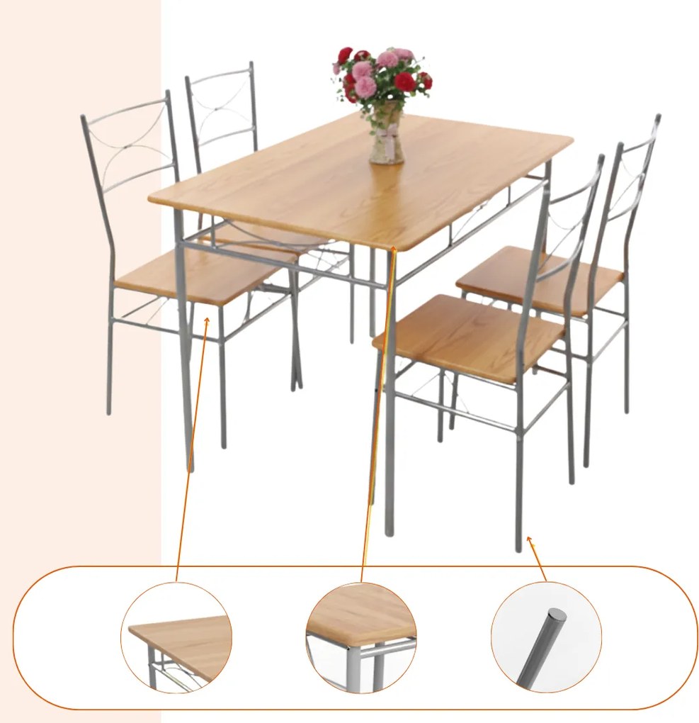 PAUL étkezőgarnitúra, 5 részes, természetes barna Casaria