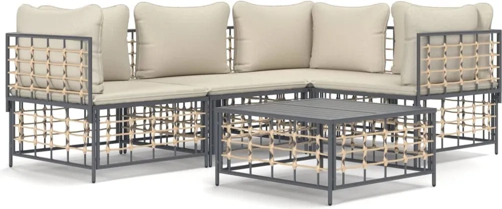 vidaXL 5 részes antracitszürke polyrattan kerti ülőgarnitúra párnákkal