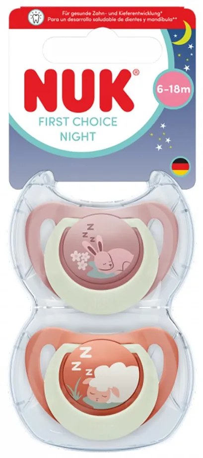 Baba cumi  NUK First Choice Night 0-6m 2 db Bunny/Sheep, vel. 0-6 h