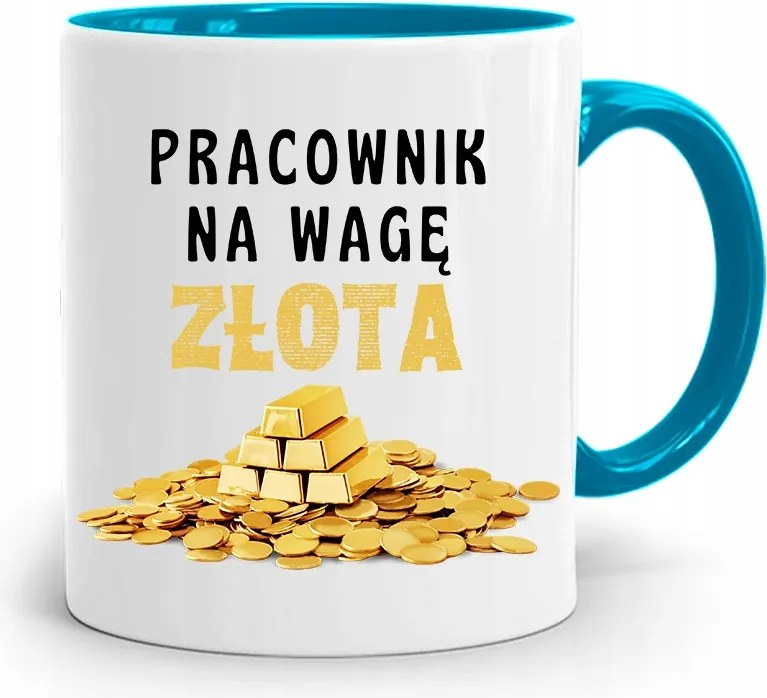 Munkás Kék Bögre Arany Mérleggel, fényképes nyomattal