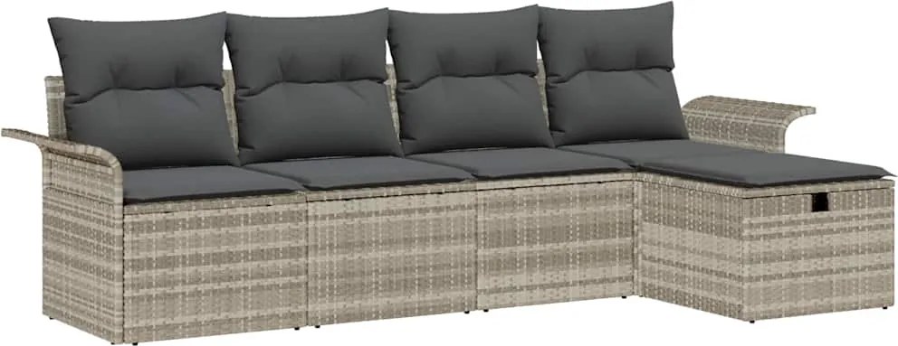 vidaXL Kerti Kanapé Szett párnával 5 pcs Világosszürke polirattan