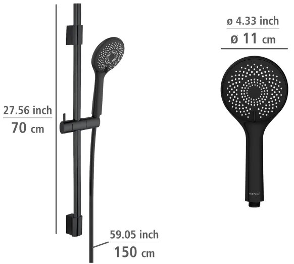 WENKO 25453100 - Zuhanyszett WATERSAVING SYSTEM 70 cm fekete