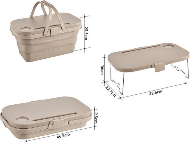 Összecsukható piknikkosár TRIGO 3 az 1-ben, szürke