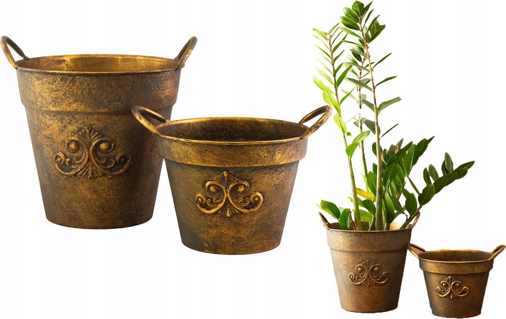 Arany Fém Virágtartó óarany öregített 2 db-os nappaliba