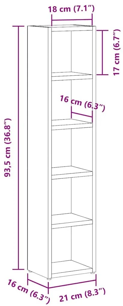 2 db szürke sonoma színű szerelt fa CD-szekrény 21x16x93,5 cm
