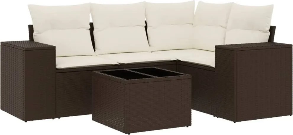 vidaXL 5 részes barna polyrattan kerti ülőgarnitúra párnával
