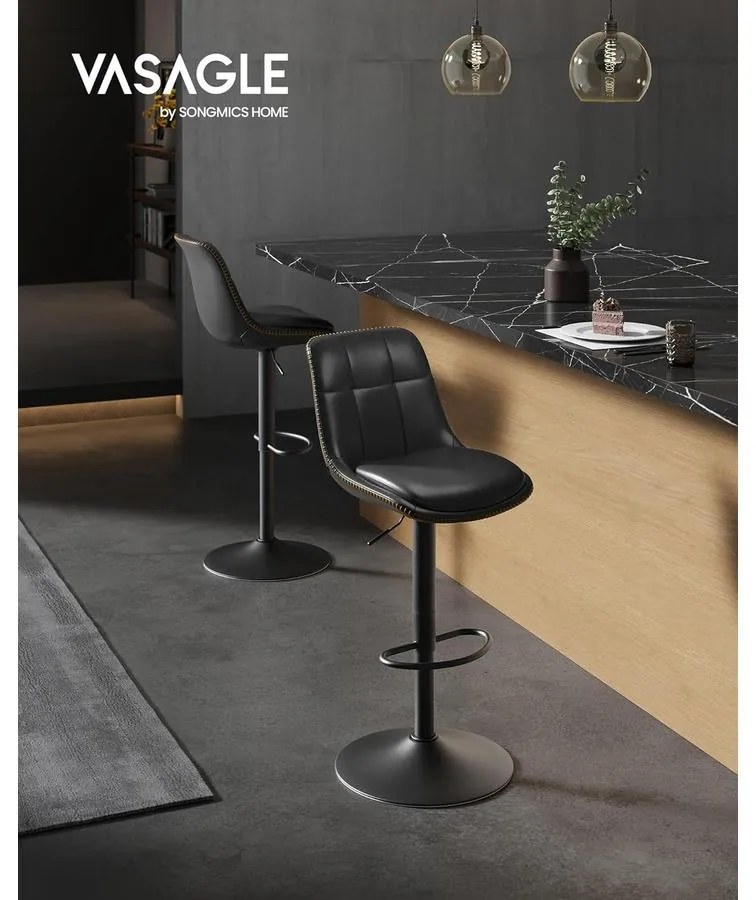 2 db állítható magasságú bárszék szett, 44 x 48 x (90–112) cm, fekete színű