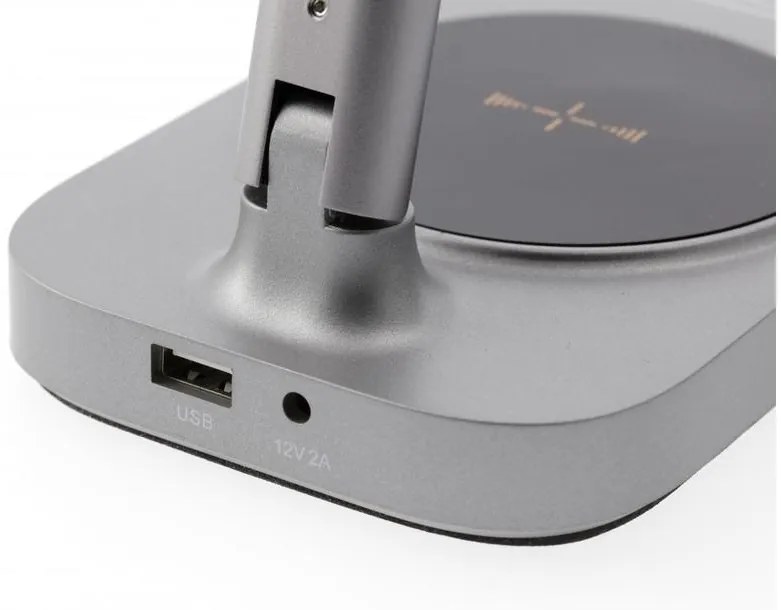 Lámpa Asztali BRESSI 8W, 450lm, AC220-240V, 3-CCT, Wireless töltő, USB, PF>0,5, RA>80, szürke