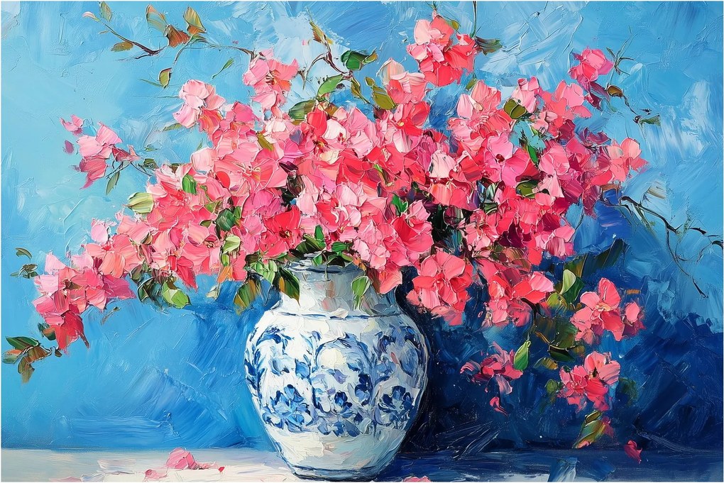 Kép - Váza rózsaszín virágokkal (90x60 cm)