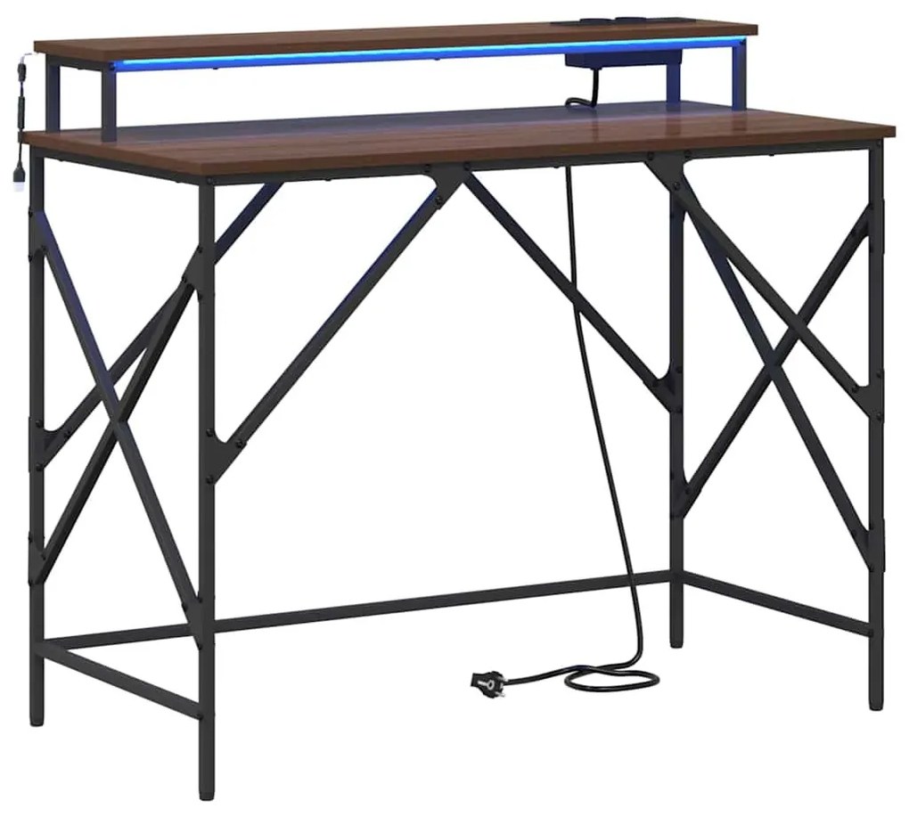 Asztal LED -es lámpákkal barna tölgy 100 x 50 x 86.5 cm Faanyag