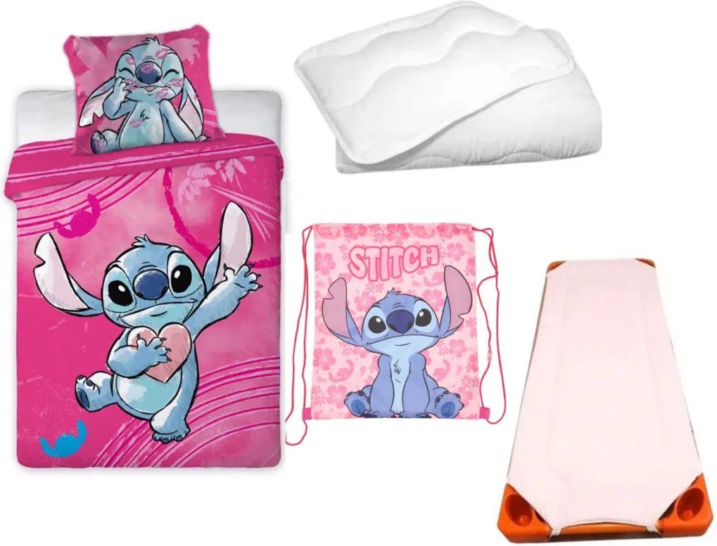 Disney Lilo és Stitch, A csillagkutya Heartbeat Paradise gyerek, ovis ágyneműhuzat, derékalj, tornazsák és paplan/párna szett 100x135 cm 40x60 cm