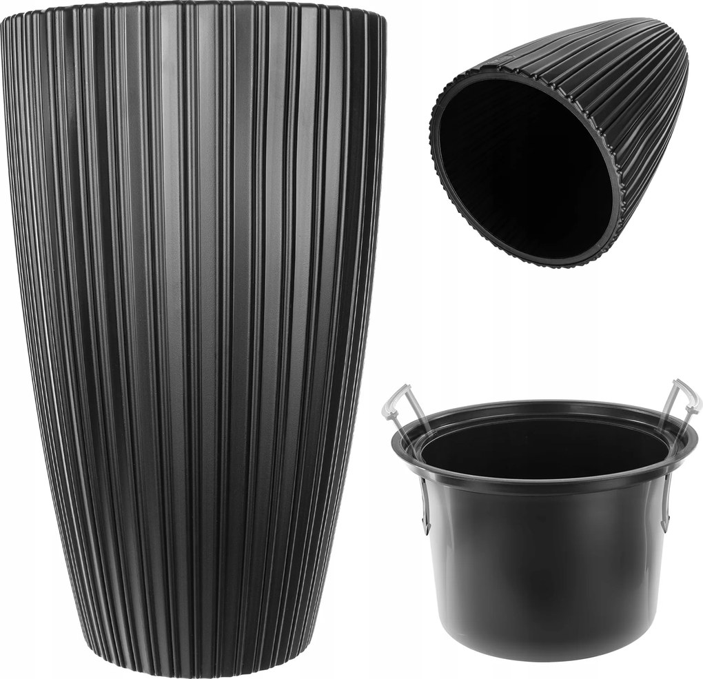 Virágtartó 30cm Fedő Betéttel Virágágyás Műanyag Fekete