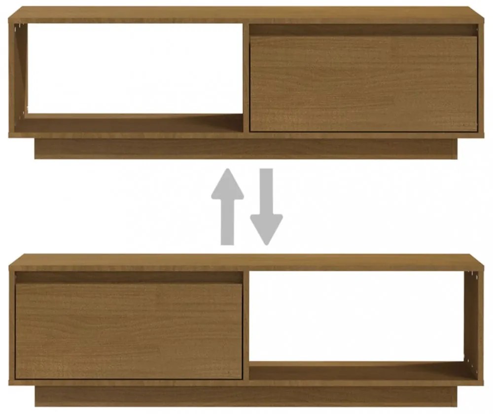 mézbarna tömör fenyőfa TV-szekrény 110 x 30 x 33,5 cm