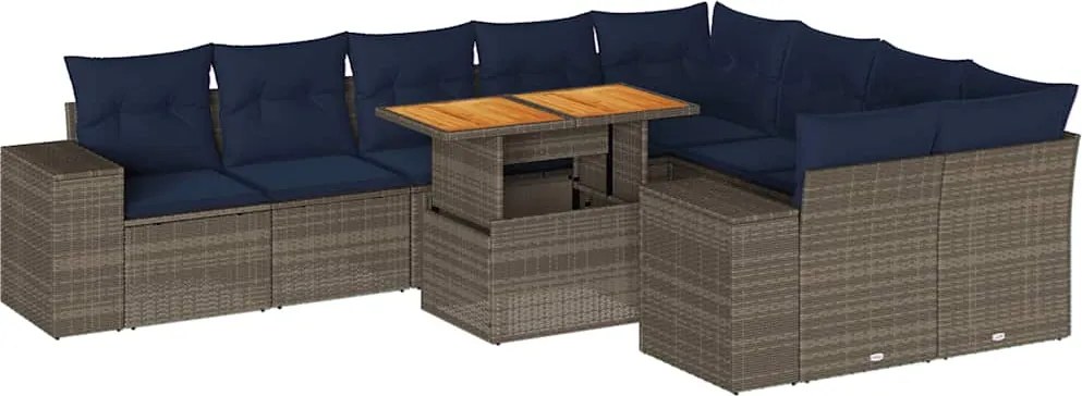 vidaXL 10 részes szürke polyrattan kerti ülőgarnitúra párnákkal
