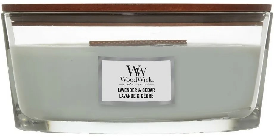 WoodWick Illatosító gyertya hajó Lavender & Cedar, 453 g